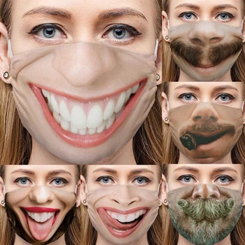 

1pc Funny Mask Party Halloween Masquerade Decor Big Mouth Half Face Exaggerated Teeth Beard Breathable Cosplay Horrible Props
