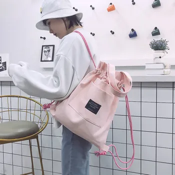 

2020 New Canvas Ladies Backpack Large Capacity Tote Bag Creative Drawstring Dual-use Single Shoulder Backpack Drawstring Bag