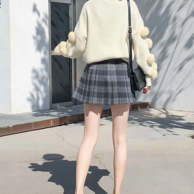 Women A-Line Empire Pleated Skirt Ladies Plaid Mini Harajuku Skirt Autumn Winter Female Above Knee Casual Sweet Kawaii Skirts