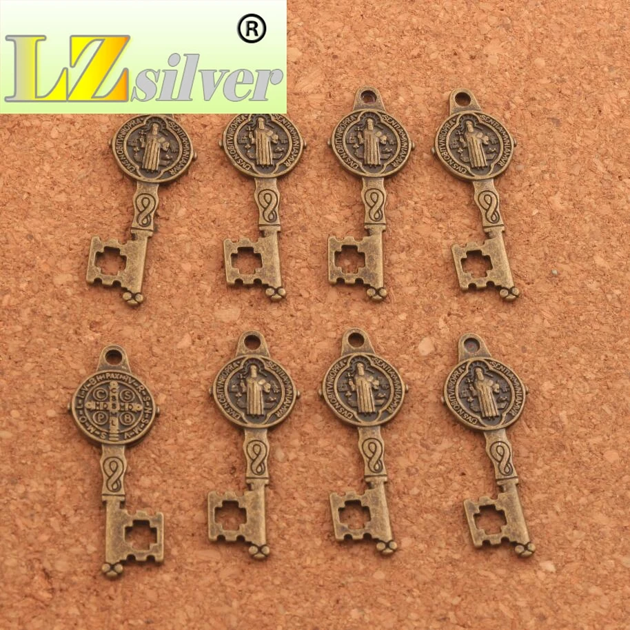 Saint Medal Cross Key Charm Beads 12.5x32.7mm 200PCS zinc alloy  Bronze Alloy Pendants Jewelry DIY L1640