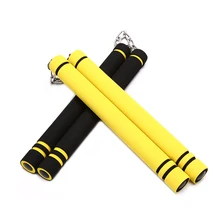 Обучающие инструменты двухполюсный кунг-фу Nunchakus для боевых искусств, поролоновая губка с двойной трубкой с цепочкой из нержавеющей стали для детей