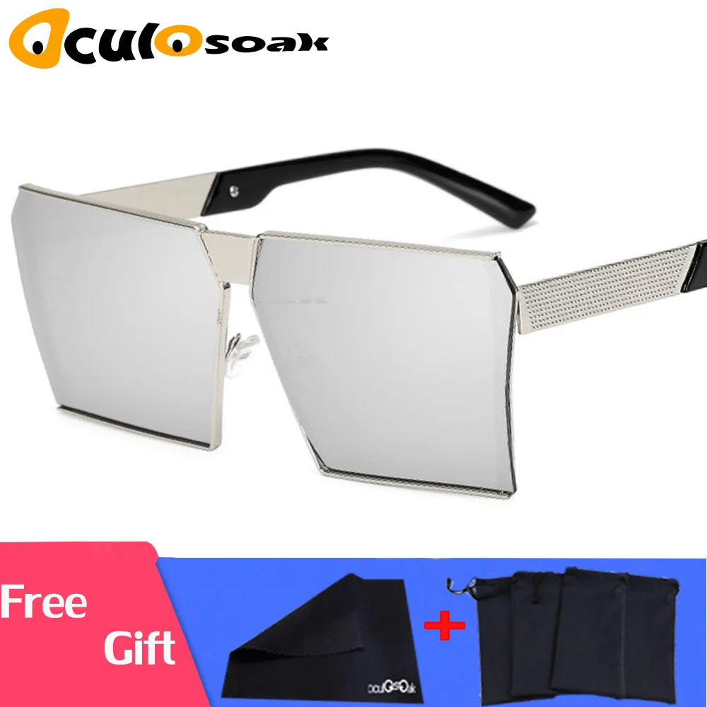 

Fashion Brand Designer Square Flat lens Sun Glasses Mirror Women Sunglasses Men Hip Hop Oversized Lady Eyeglasses Male FDA UV400