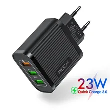 ROCK QC 3,0 3 USB зарядное устройство для iPhone, samsung, Xiaomi, быстрая зарядка, дорожное настенное зарядное устройство для мобильного телефона, адаптер для быстрой зарядки