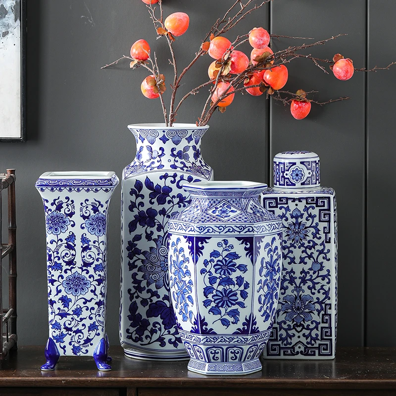 Antique Ceramic Vase Blue Flower Vine Flower Vase Hydroponic