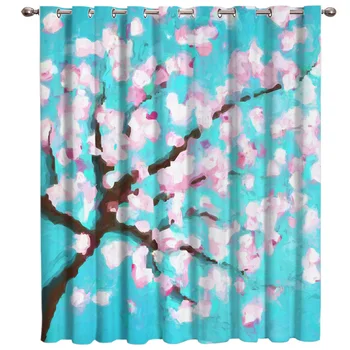

Watercolor Style Pink Cherry Blossom Window Curtains Dark Living Room Curtain Rod Kitchen Drapes Fabric Indoor