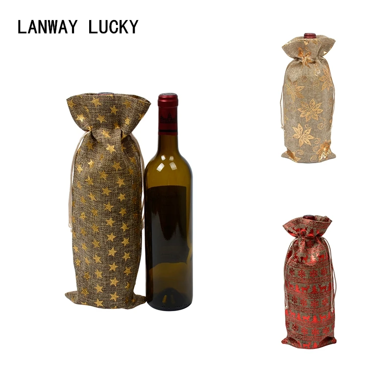 

6"x14" Natural Jute Wine Bags Burlap Drawstring Wine Bottle Covers Weddings Party Champagne Linen Wine Gift Bags Wrapping Pouch