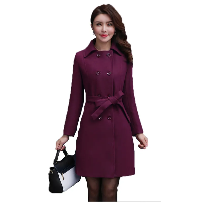 

Plus size woolen coat women 2019 autumn winter new korean long sleeve Wine red camel lapel fashion blends jacket feminina JD614