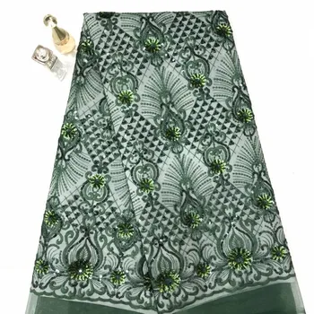 

African Net Lace Fabric 2020 green High Quality Lace Nigerian Wedding Lace Fabrics glitter Sequins French Tulle Lace Material