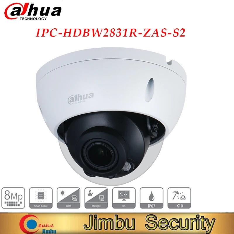 Dahua Original IPC-HDBW2831R-ZAS-S2 8MP Lite IR Vari-Focal Dome Network Camera Zoom POE SD Card Slot IK10 Starlight IP Camera