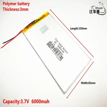 

Good Qulity 3.7V,6000mAH 3083150 Polymer lithium ion / Li-ion battery for tablet pc BANK,GPS,mp3,mp4