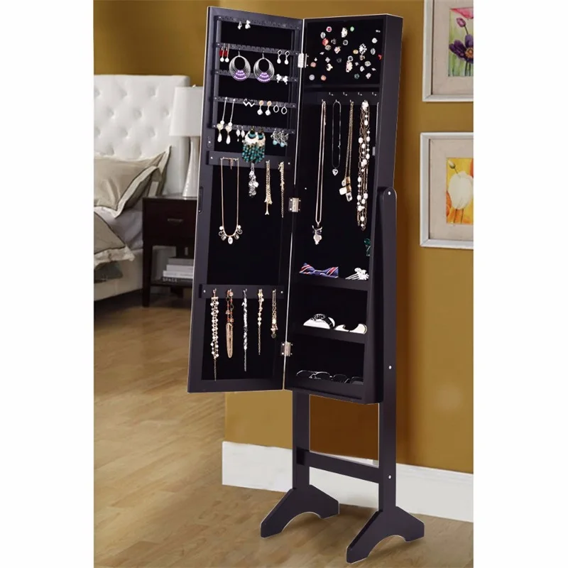 

Attractive Rectangle Mirrored Jewelry Cabinet Organizer High Quality Storage Box Jewelry Box with Full Size Mirror HW56031