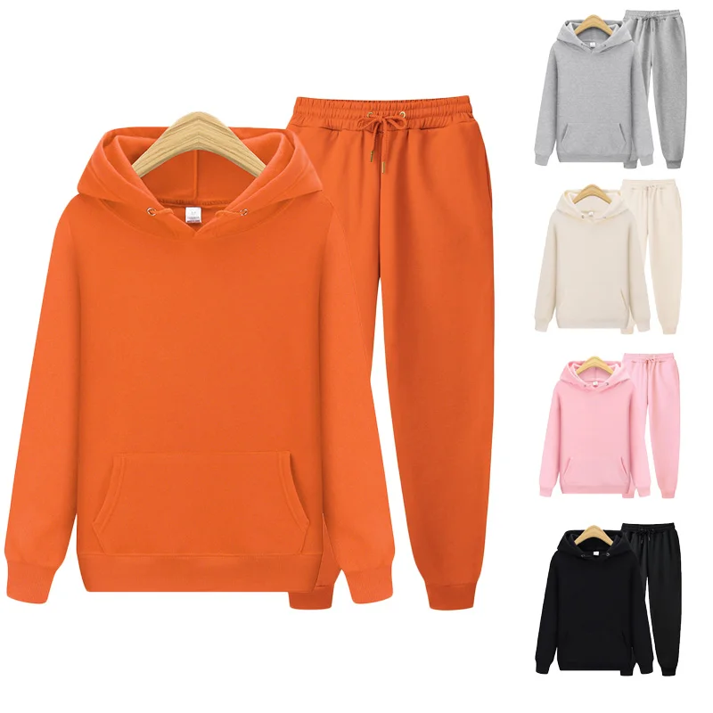 

Casual Solid Sweatshirt Hoodies Men Suits Fleece Sportswear Fashion Streetwear Men's Suits Tracksuit Pullover Sweatpants