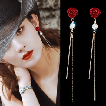 

Zhao Liying the same Rose tassels earrings Korean temperament personal for women brincos fashion jewelry mujer geometric earring
