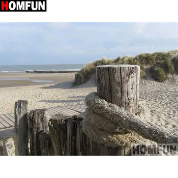 

HOMFUN 5D DIY Diamond Painting "Wooden pile beach scenery" Full Drill Resin Diamond Embroidery Cross Stitch Home Decor A27701