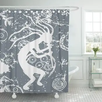 

Gray Kokopelli Tribal Symbol Fertility Deity of Bathroom Decor Shower Curtain Sets with Hooks Polyester Fabric
