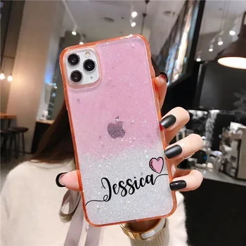 

Name Personalized Pink Glitter case for iPhone Xs Max/Xr/Xs/X/8/7/6/Plus Spiracle Holographic Quicksand Protective Clear Case