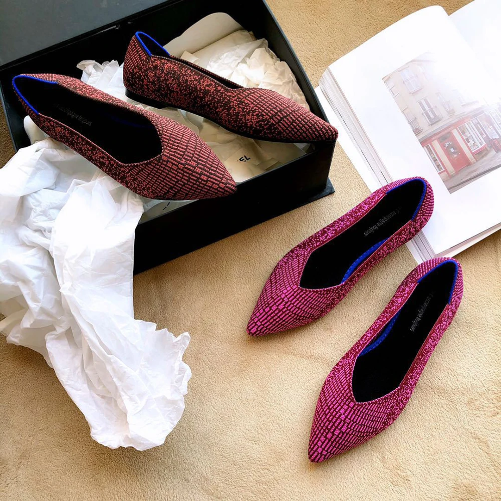 Women Summer Casual Shoes Knitting Ethnic Fabric Soft Women Flats Shoes Slip on Doctor Nurse Workers Loafers 6