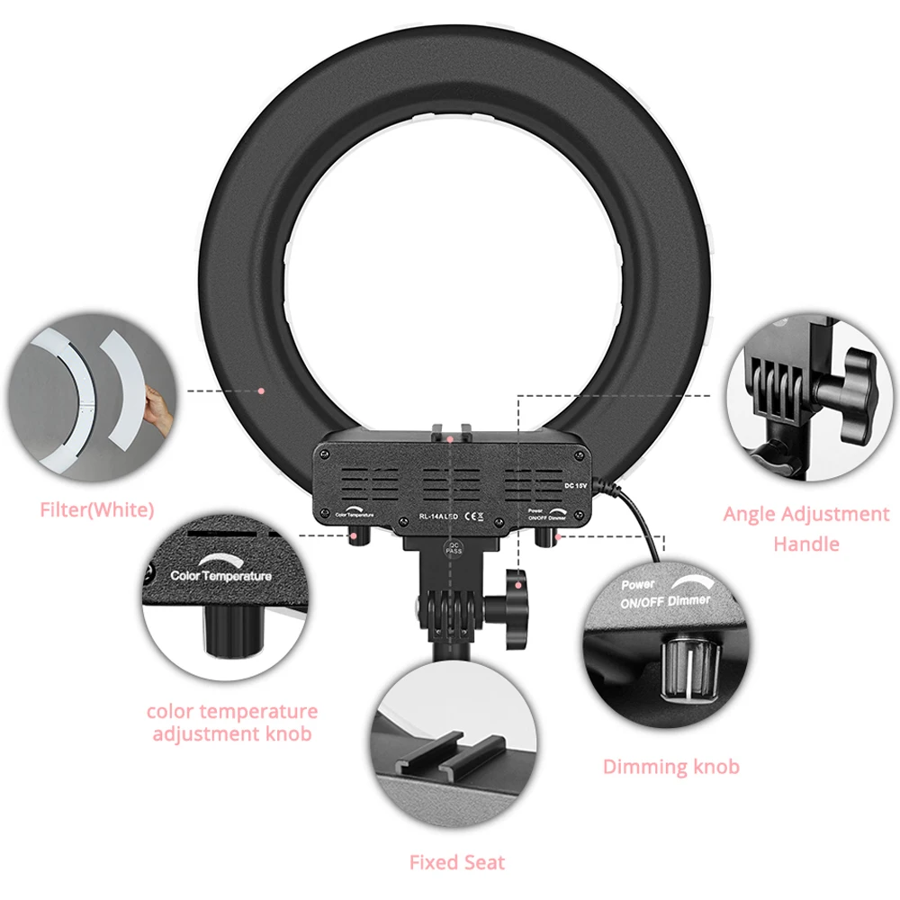 SPASH RL-12A LED Ring Light Photography Lighting Bi-color 3200K 5500K CRI90 Ring Lamps for Vlog Camera Youtube Photo Lamp 14inch 7