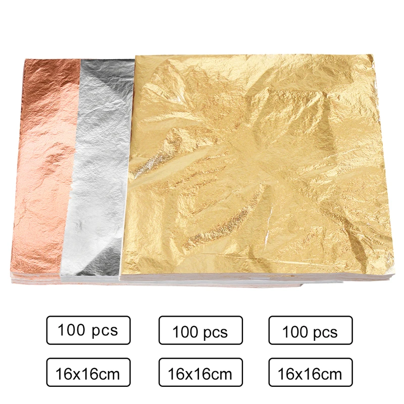 Metal Leaf Sheets 100pcs 14cm Imitation Sliver Copper Gold