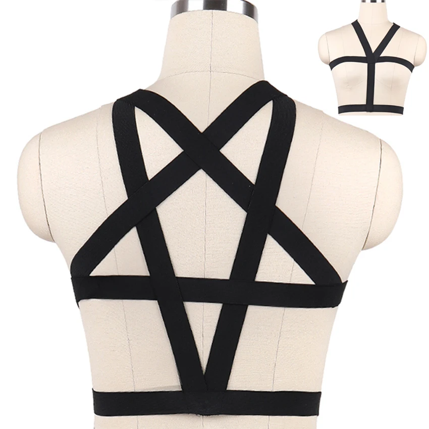 Pentagram Body Harness Cage Bra Goth Sexy Lingerie Both Wear Body Cage Punk Bondage Harness Bra Woman Rave Star Crop Top Belt