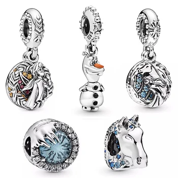 

2019 NEW 100% 925 Sterling Silver Winter Crystal Bead Olaf Dangle Charm Pendant Fit DIY Bracelet Original Women Jewelry Set Gift