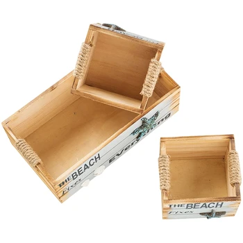 

3PCS Mediterranean Decoration Wooden Home Storage Box Desktop Solid Wood Decoration Retro Storage Box