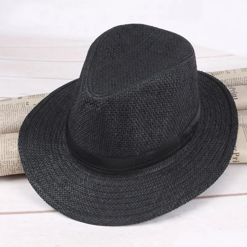 Men Straw Panama Hat Handmade Cowboy Cap Summer Beach Travel Sunhat SER88