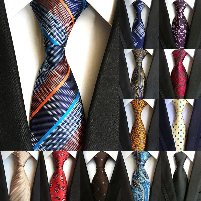 Fashion Classic Men's Tie Plaid Striped Jacquard Necktie Business Formal Wedding Party 8cm 1200 Needles Corbatas Gravata