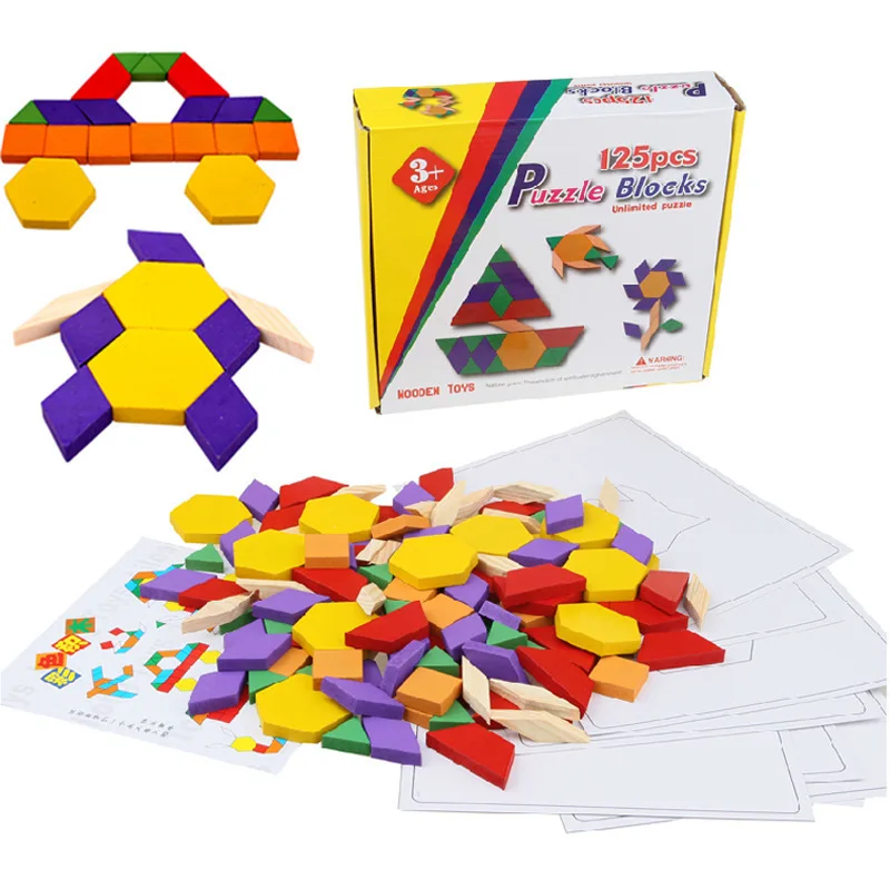 

125pcs Wooden Jigsaw Puzzle Board Set Colorful Baby Montessori Educational Toys for Children Learning Developing Toy Gifts