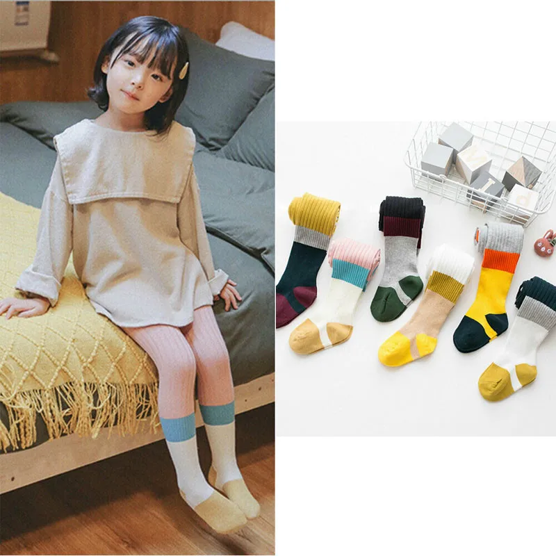 Консервативный стиль, осенне-зимние чулки в стиле пэчворк для маленьких девочек, гольфы до колена, однотонные Полосатые чулки для девочек 2-7Y
