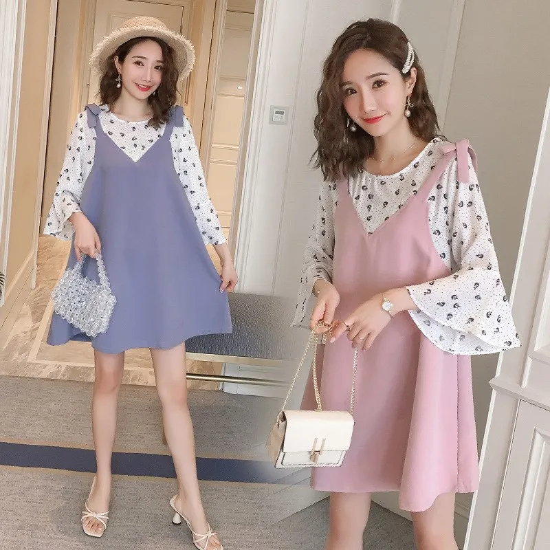 

Short-sleeved Top Loose And Plus-sized Fashion Mom Fashion 2019 Korean-style Loose-Fit Chiffon Mock Two-Piece Pregnant Women Lar