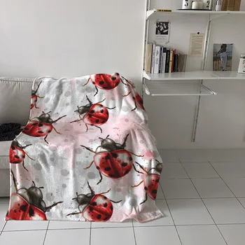 

Watercolor Ladybug Paint Printed Flannel Blanket Soft Throw Blanket Machine Washable Blankets for Beds