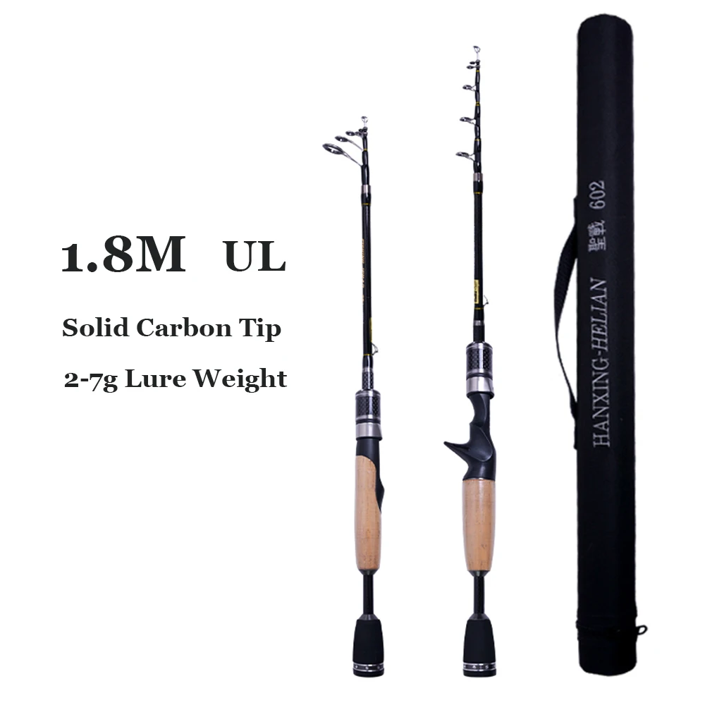 Comprar Caña de pescar UL telescópica de carbono 1,8 m 2g 7g ultraligero portátil de viaje de giro con bolsa de varilla para trucha, Lucio