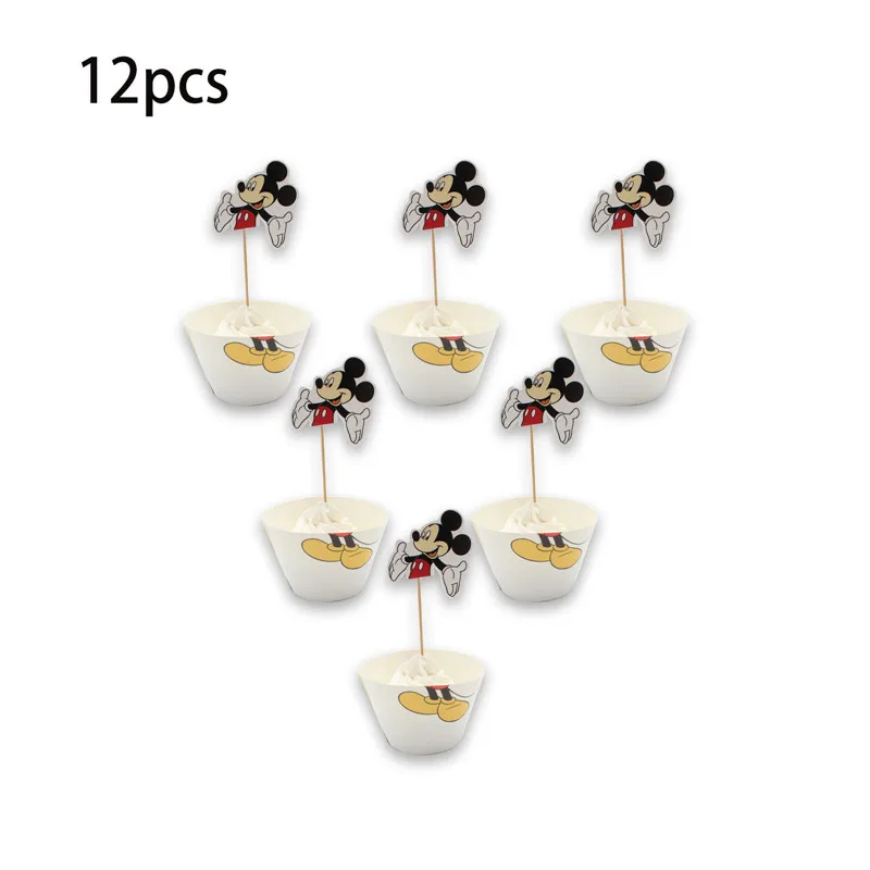 Cupcake topper-12pcs Вечеринка на день рождения для детей, для мальчиков, тема Микки Маус, вечерние одноразовые тарелки, салфетки для торта, набор шаров из фольги, декор ко дню рождения - Цвет: Cupcake topper-12pcs