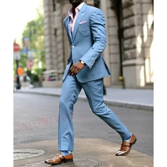 Traje de moda para hombre, traje azul cielo de 2 piezas, vestido de boda  para graduación, esmoquin personalizado para novio, traje ajustado,  conjunto de chaqueta y pantalones para hombre 2020|Trajes| - AliExpress