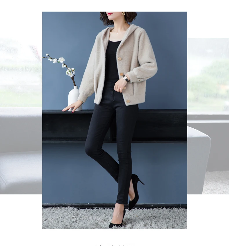 XJXKS Manteau Femme Hiver кашемировый и шерстяной вязаный женский свитер с капюшоном, пальто с карманами, свободные женские пальто и куртки