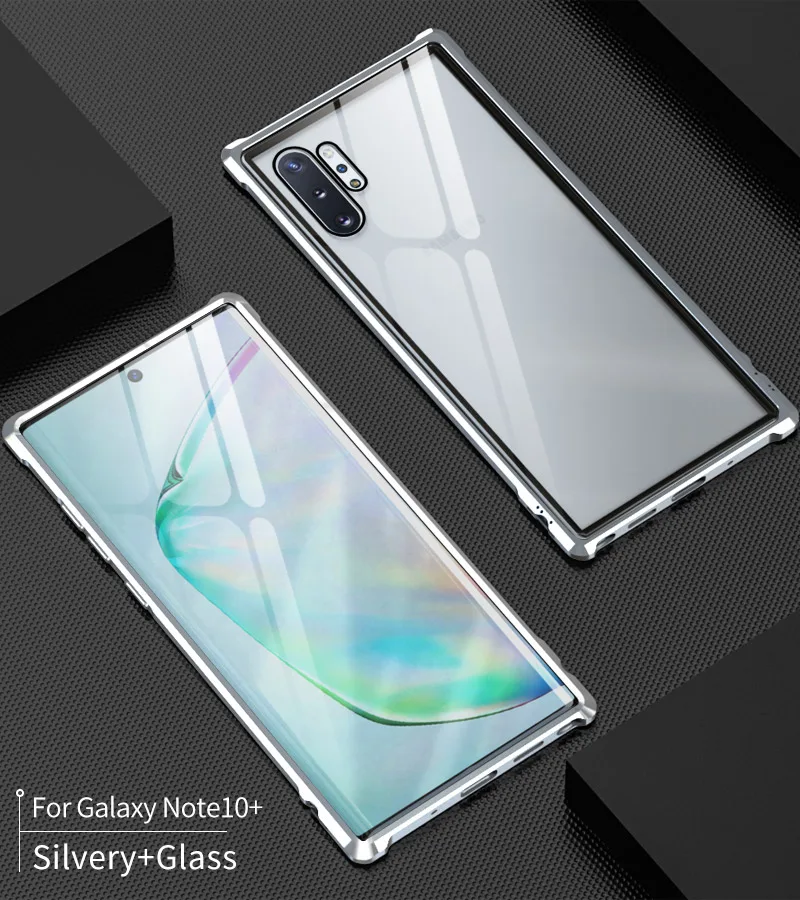 Роскошный чехол с металлической рамкой для samsung Galaxy Note 10 Plus 10+ чехол для телефона, алюминиевый бампер, прозрачная задняя крышка из закаленного стекла