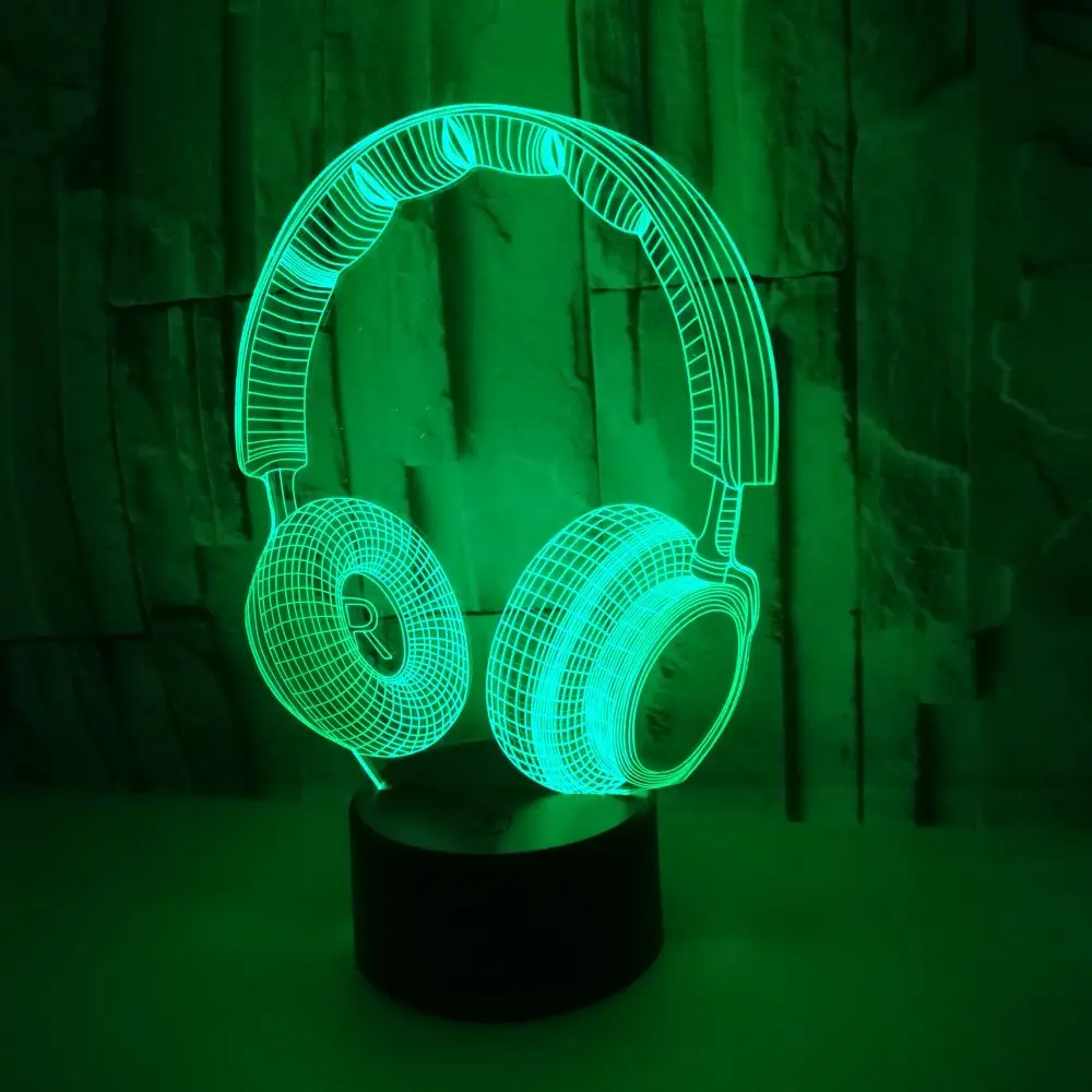

Colorful 3D Lamp DJ Headphone Desk Lamps Headset Music Earphone 3D Night Light Color Bedroom Table Lighting Home Decor LED Gift