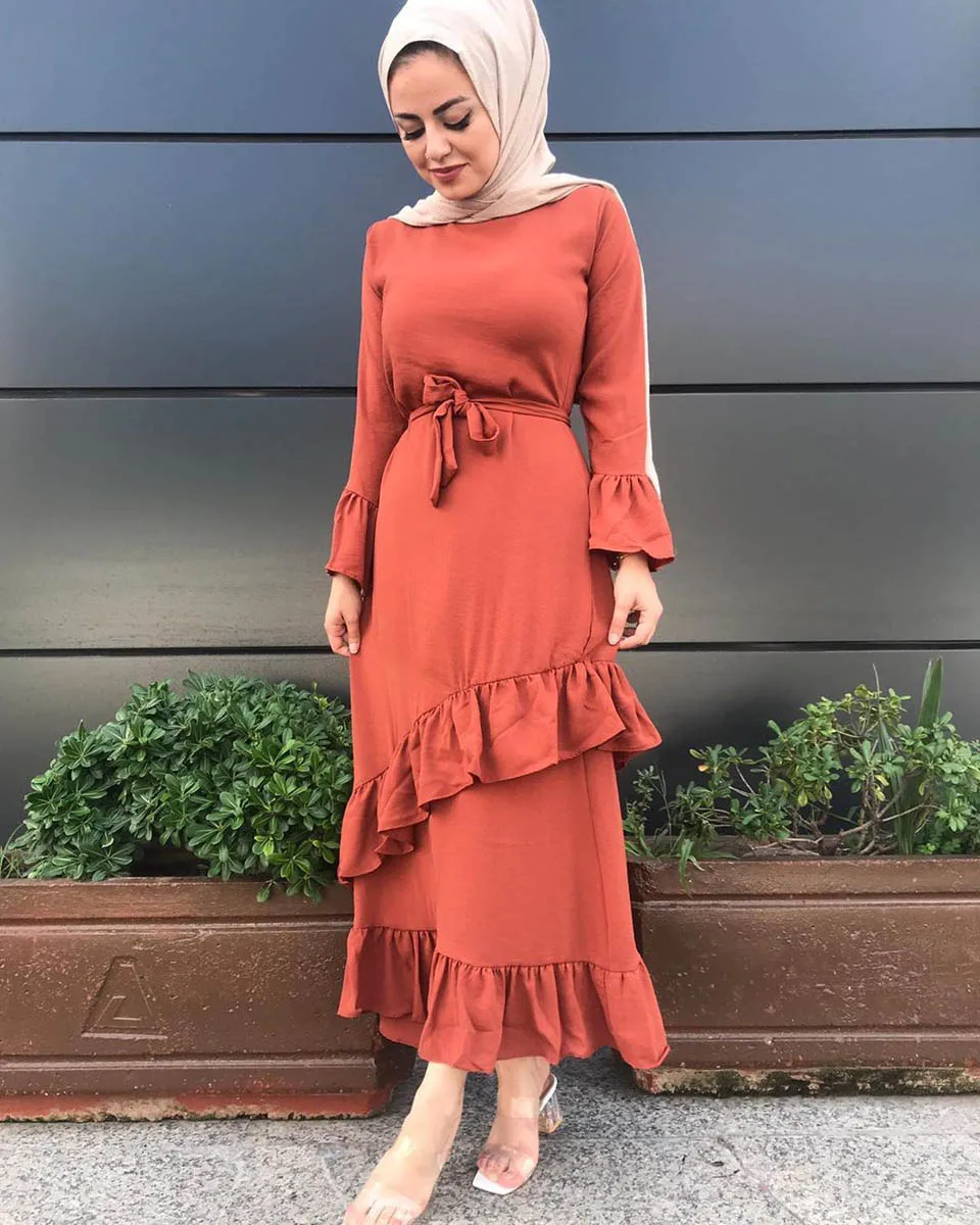 Арабское Dirndl турецкое мусульманское женское платье abaya Дубай красный исламский халат одежда Женская мода кафтан платье