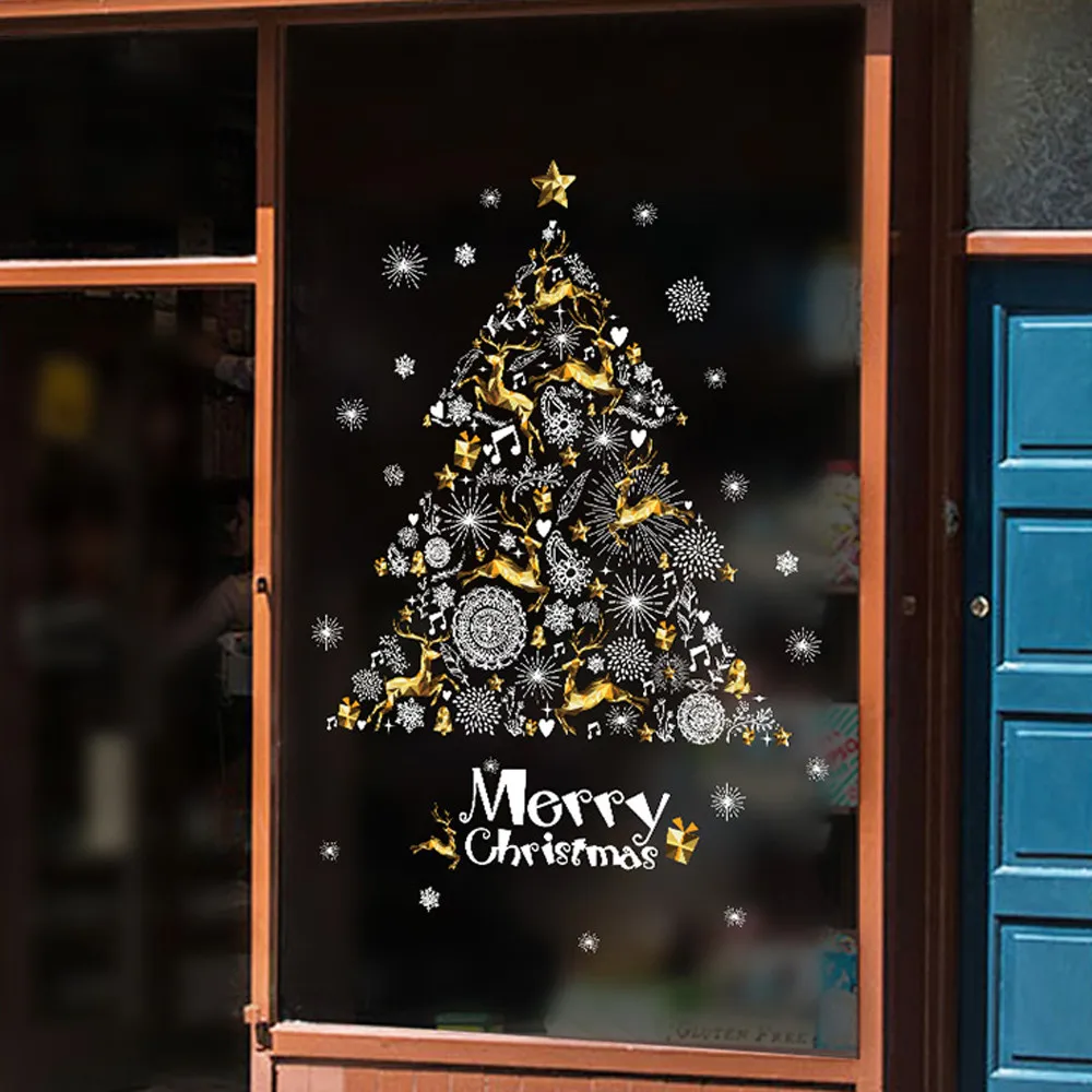 Цветок Дерево Decoracion Para Arbol De Navidad Рождество магазин окна украшения стены съемные наклейки Рождественская елка олень#37