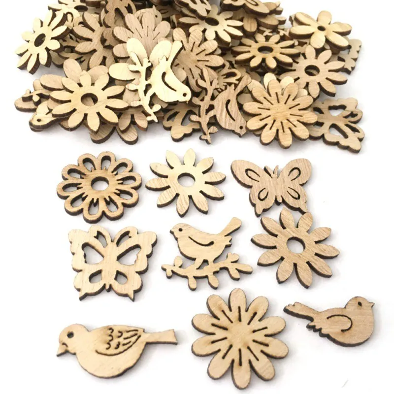 

50PCS Christmas Natural Retro Wood Chips Pendants Unique Christmas Decoration Ornaments Xmas Festive Party Decor