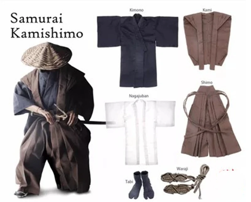 

1/6 Japanese Ninja Samurai Kamishimo Top Coat Pants Shawl Sandels Set Models for 12''Figures Bodies Accessories