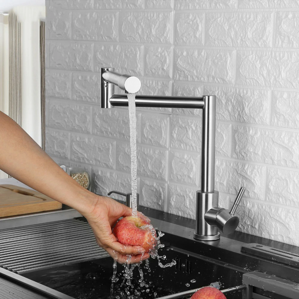 

Folding Kitchen Faucet Stretchable Swing Arm Brushed Single Hole Single Handle Deck Mounted Cold & Hot Kitchen Sink Faucet