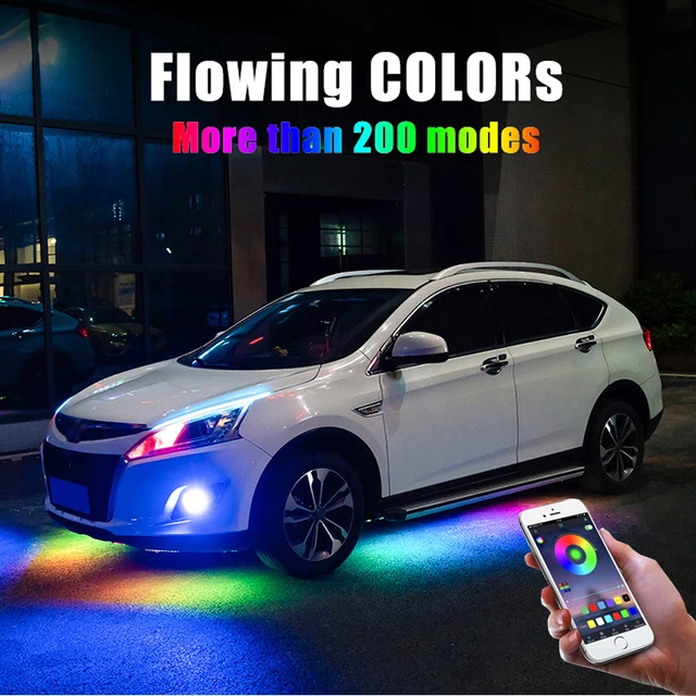 4 قطعة 12 فولت IP65 بلوتوث App التحكم المتدفقة اللون RGB LED قطاع الجزء السفلي من السيارة 90 120 سنتيمتر أنبوب تحت الماء Underbody نظام ضوء النيون