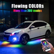 4 PIÈCES 12V IP65 Bluetooth App Contrôle Fluide Couleur RVB LED Bande Sous la Voiture 90 120 180 Tube Éclairage Inférieur Caisse Système Néon