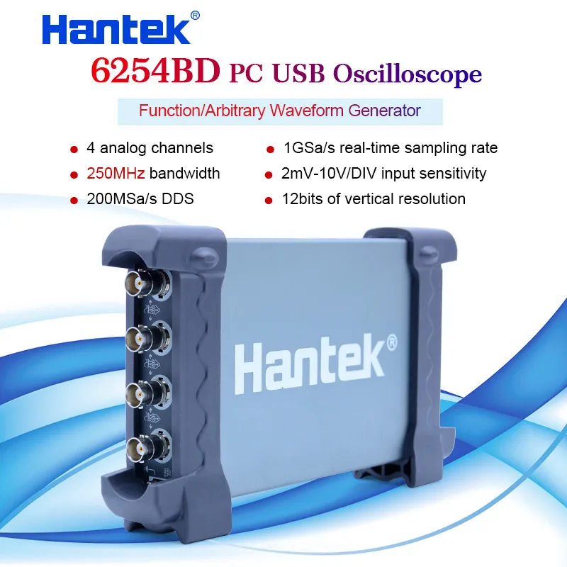 Ручной осциллограф Hantek 6254BD Osciloscopio на базе ПК цифровой 4 канальный USB 250 МГц с
