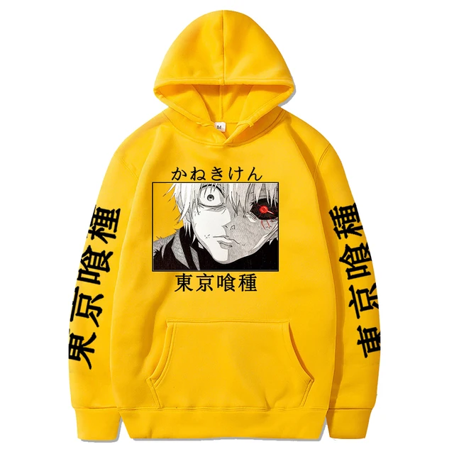 Tokyo Ghoul Anime Hoodie Pullovers Sweatshirts Ken Kaneki Graphic Printed Tops Casual Hip Hop Streetwear Yellow 2