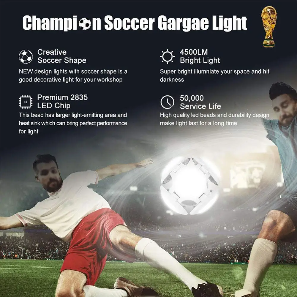 40W Deformable Garage Light Soccer Shape Workshop Lighting E27 Screw in Light Bulb Living Room Ceiling Light for Workshop