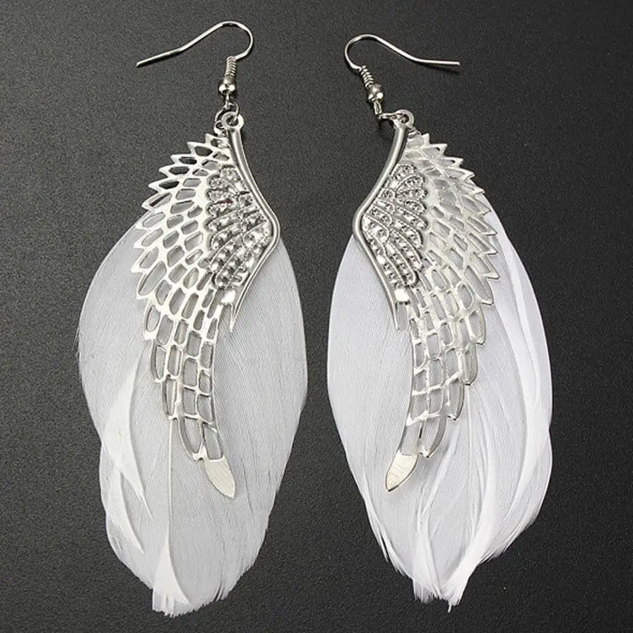

Superb Angel Metal Wing Earrings Bohemian Handmade Exquisite Ornaments Vintage Feather Long Drop Earrings Jewelry Bijoux Trinket