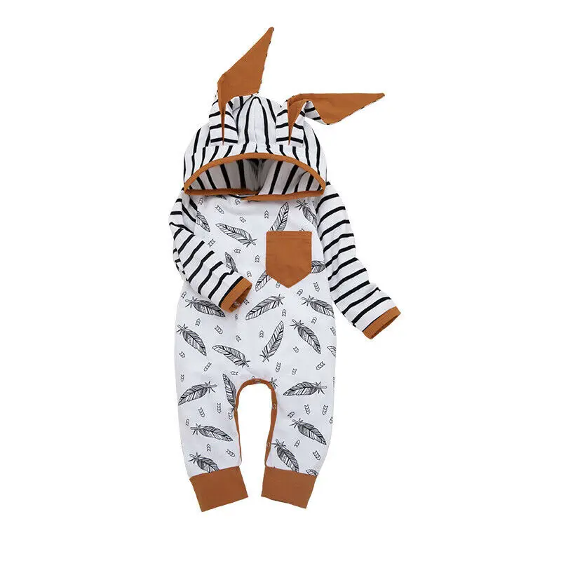 Брендовый Детский костюм пляжного типа для девочки, комбинезон с объемными ушками, толстовка с капюшоном, топ+ штаны в полоску, комплект осенней одежды - Цвет: Romper 1Pc